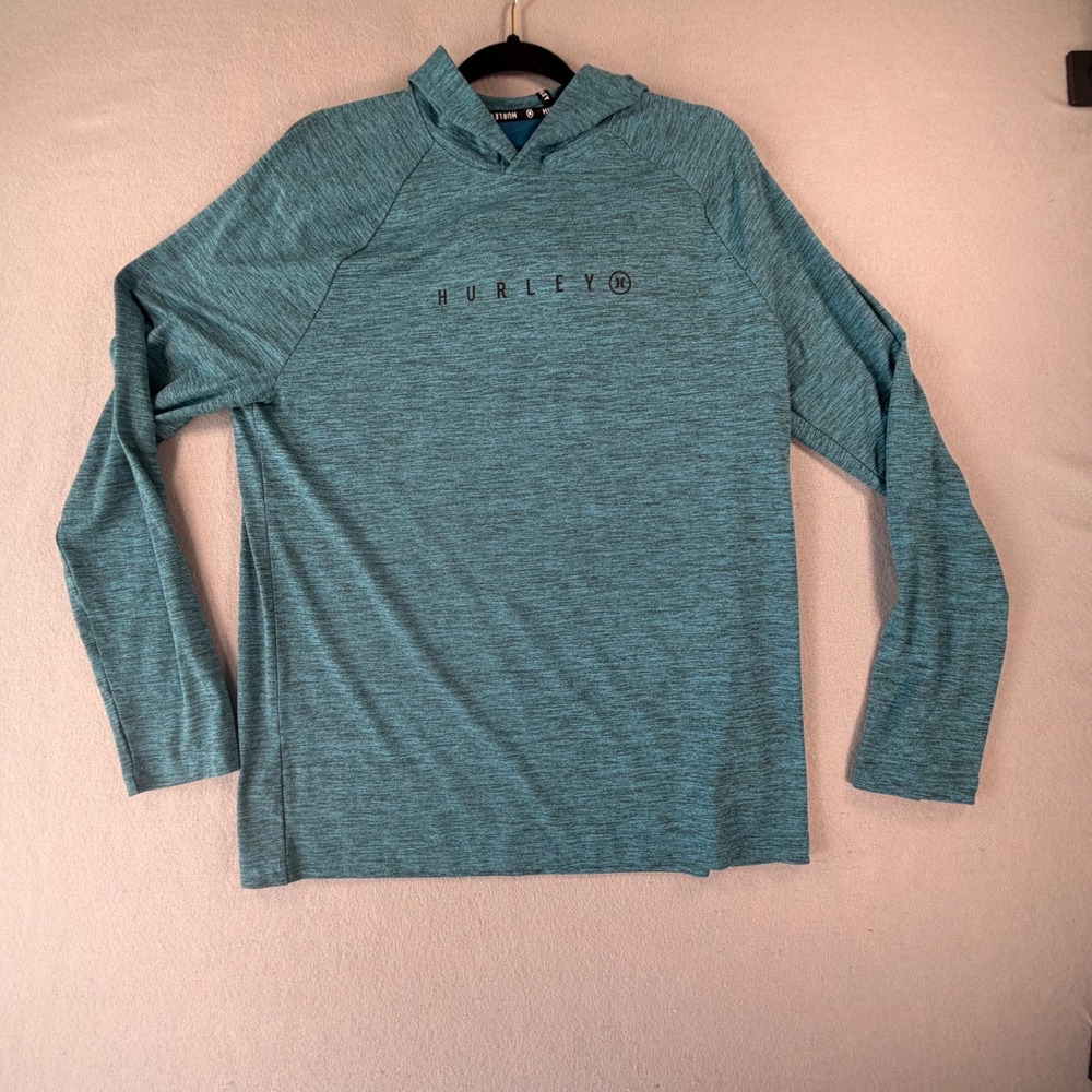 Hurley Mens Large Blue Space Dye Long Sleeve Hooded Performance Shirt Streetwear